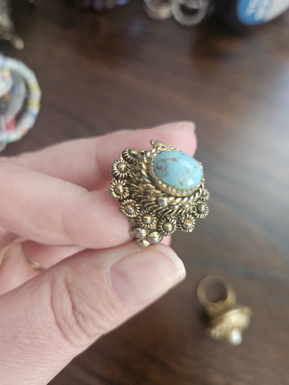 Boho Mixed Metal and Turquoise Statement Rings - Set of 4 - Picture 5 of 10